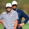 Tiger Woods and his son Charlie share the lead for