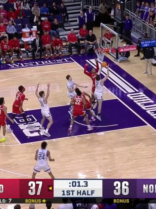 Nick Martinelli hits the halftime buzzer giving Northwestern a lead